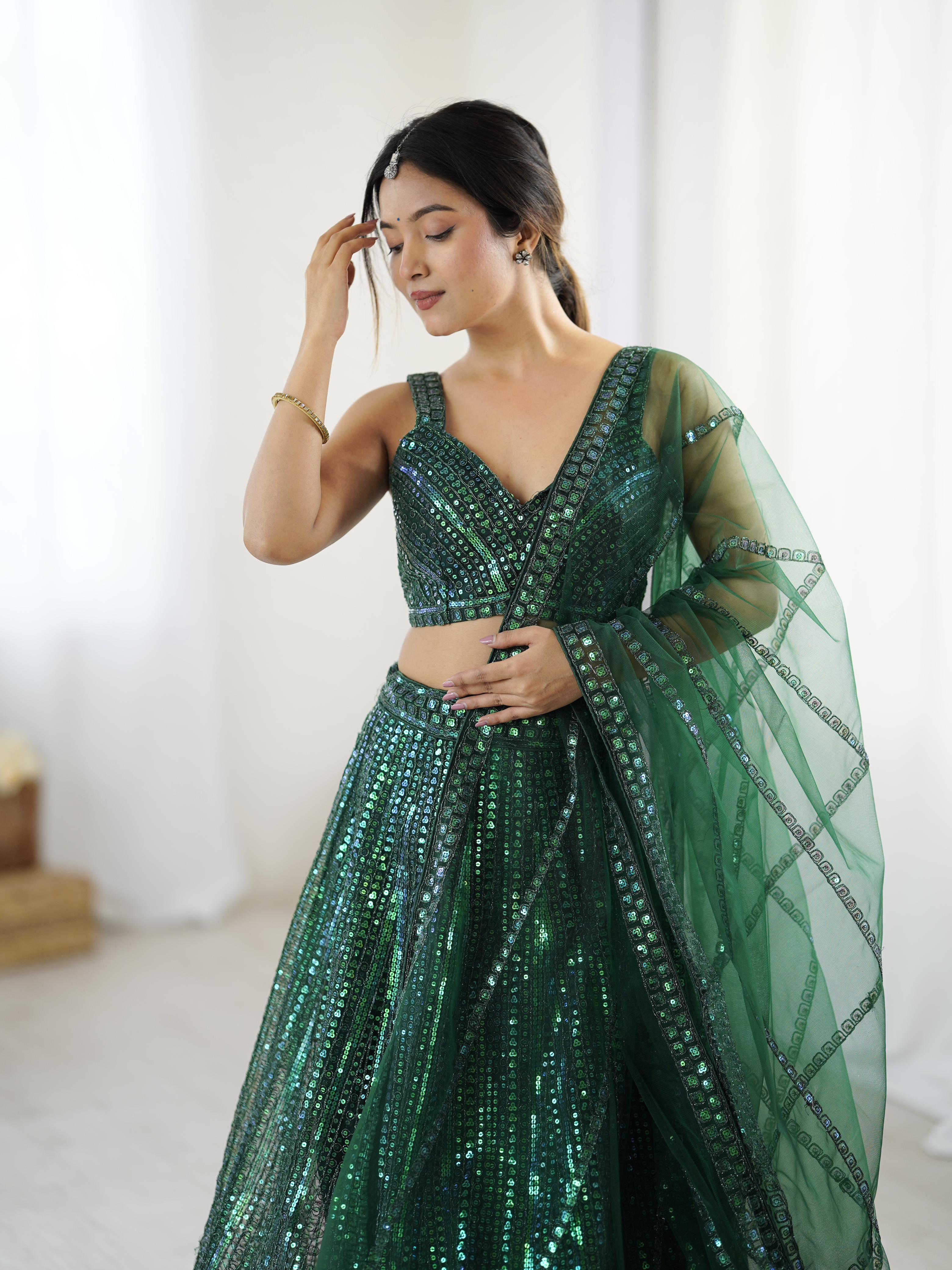 Green Sultry Shimmer Lehenga Choli