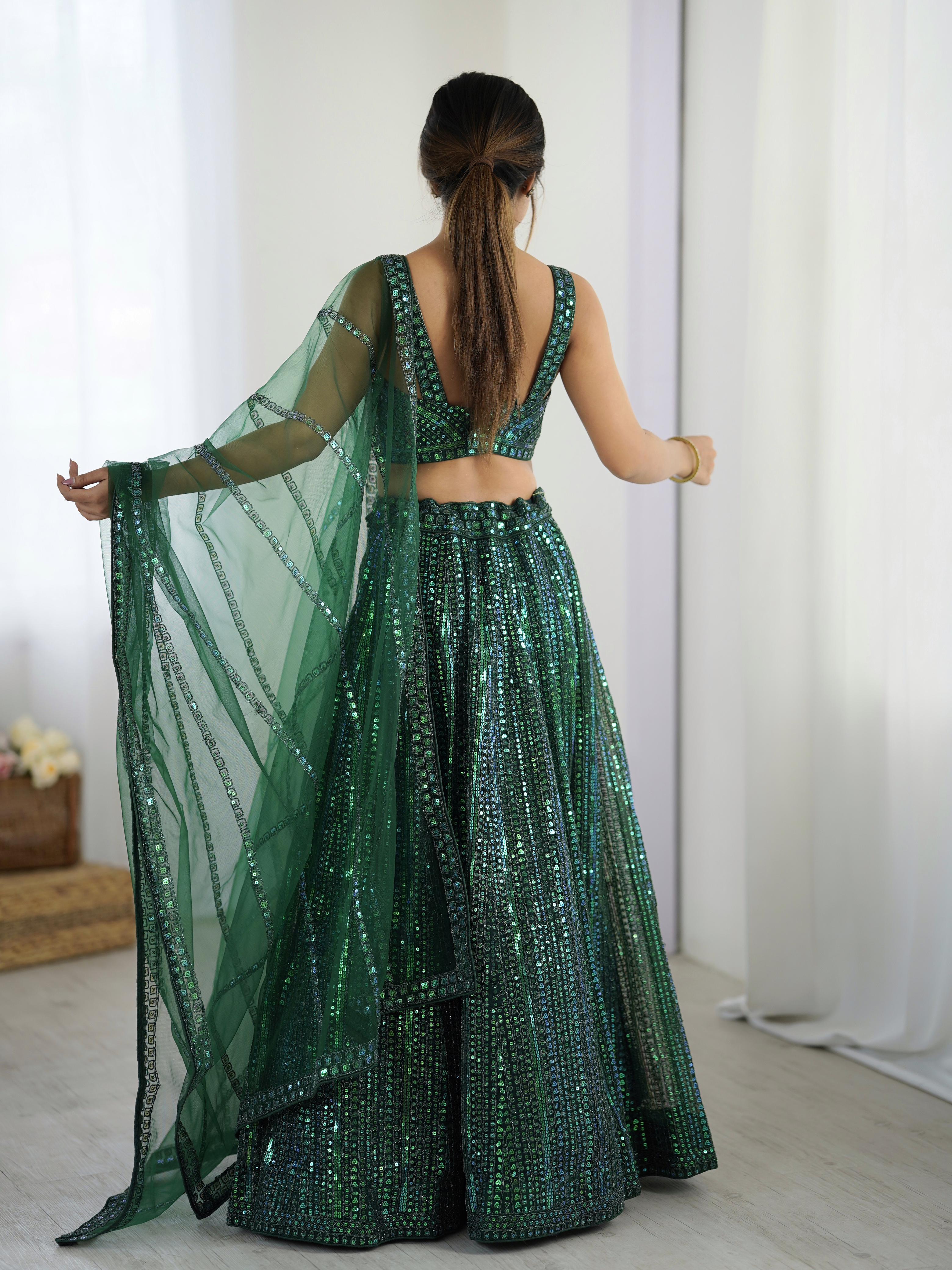 Green Sultry Shimmer Lehenga Choli