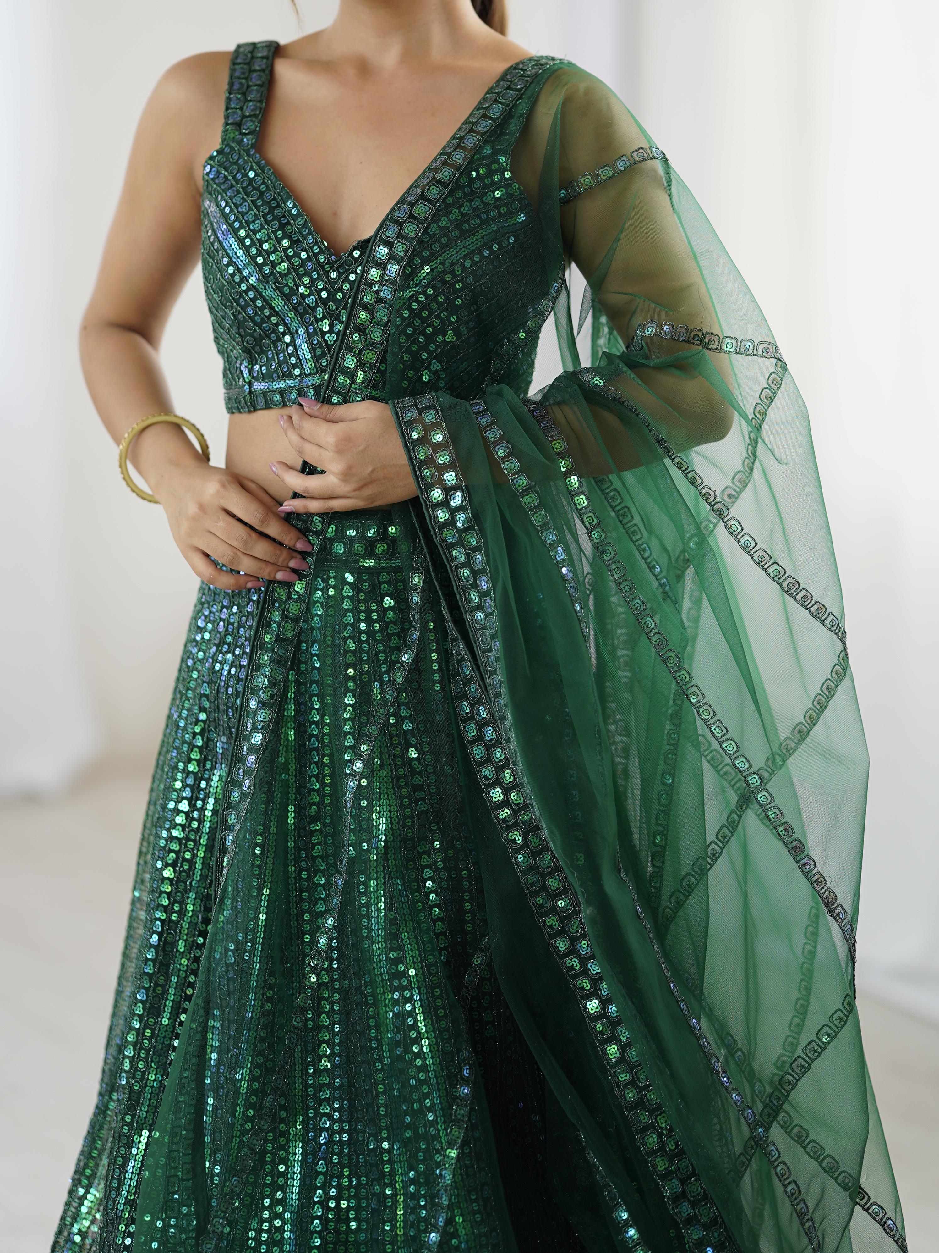 Green Sultry Shimmer Lehenga Choli