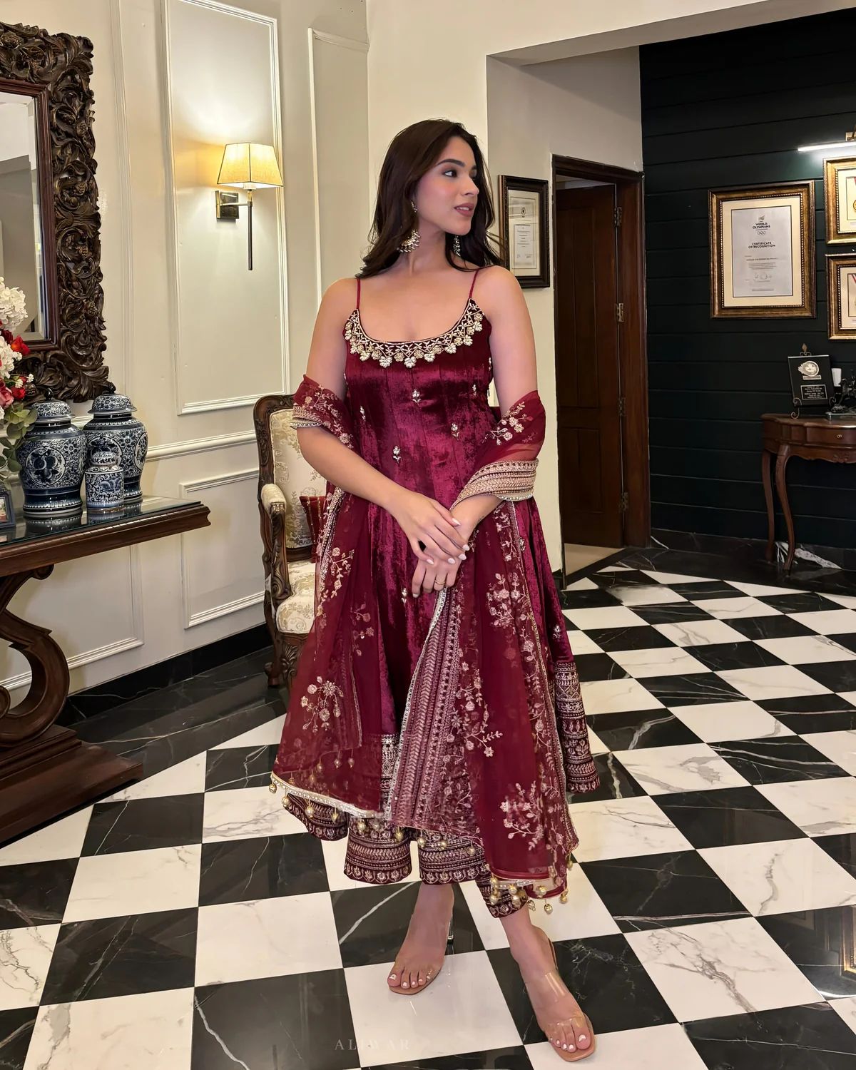 Alveera Premium Maroon Anarkali Suit Set