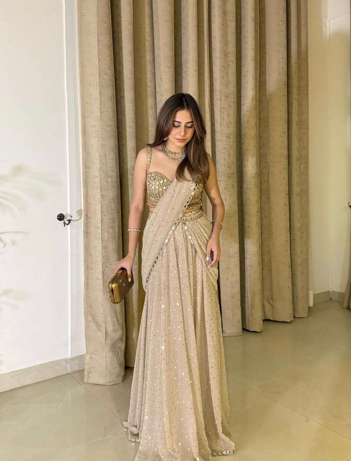 Desi Girl Mirror Work Saree