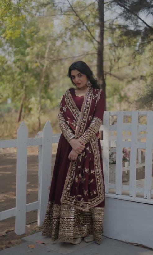 Radiant Dark Maroon Gown Set