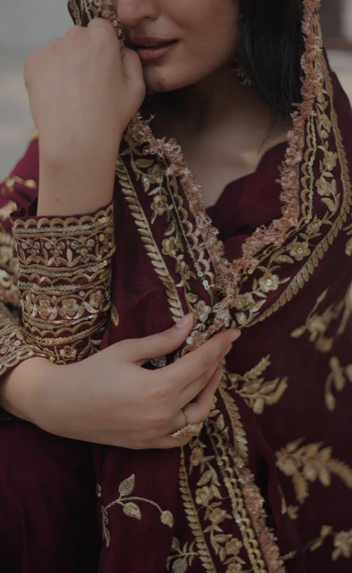 Radiant Dark Maroon Gown Set