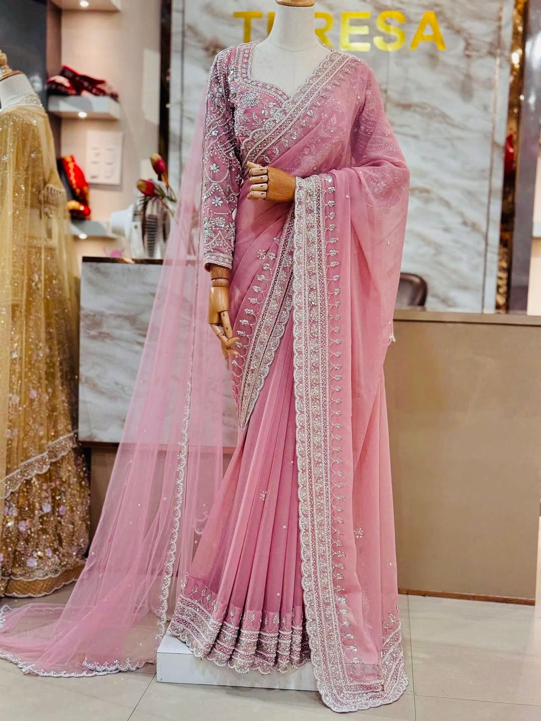 Rose Crystal Aura Saree