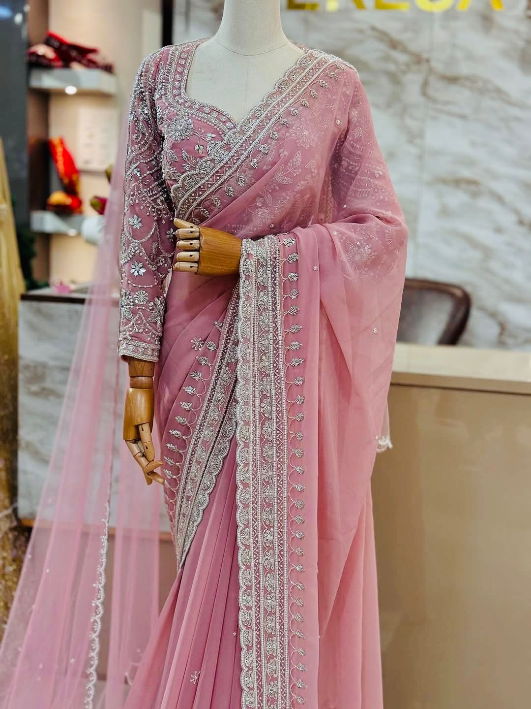 Rose Crystal Aura Saree