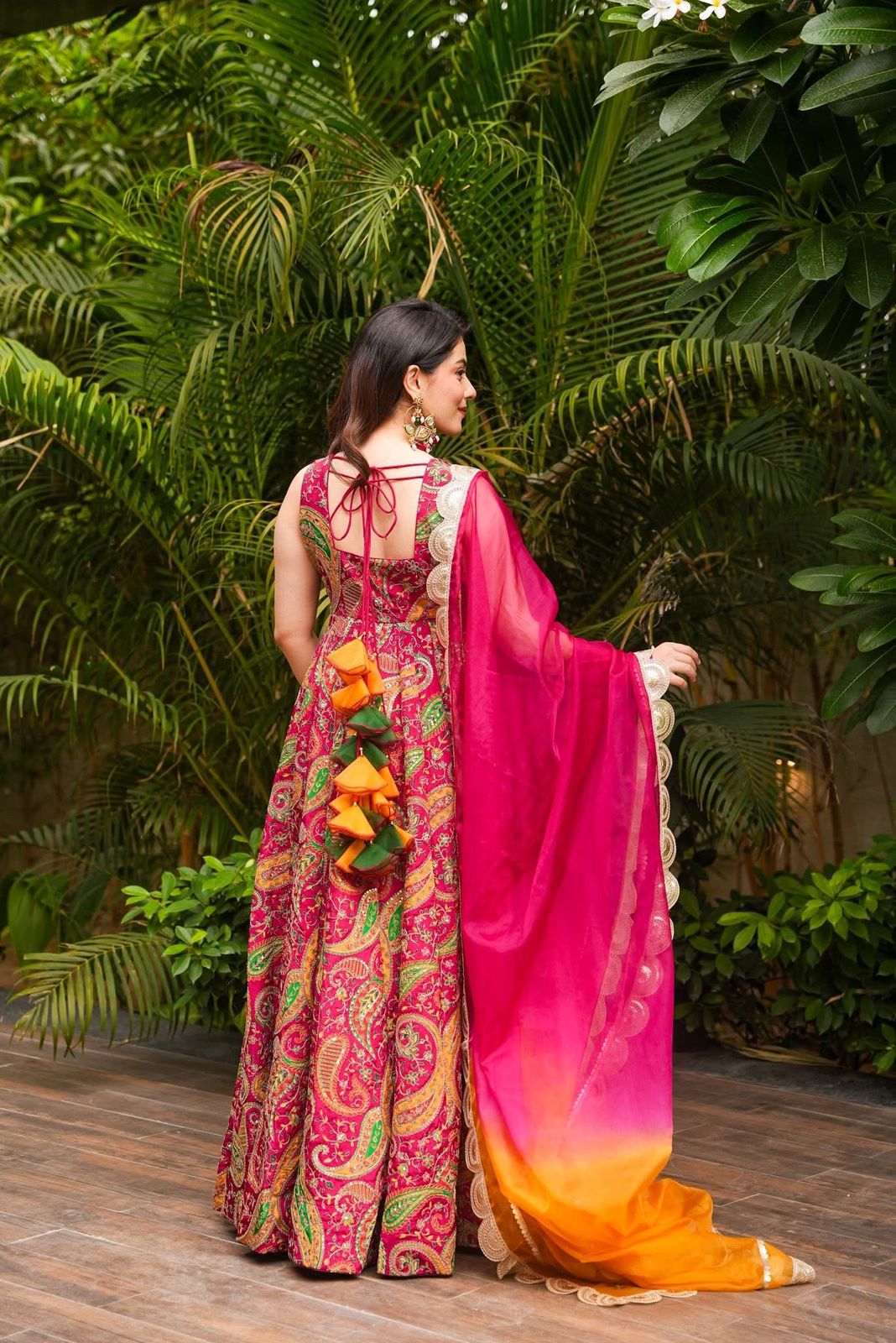 Starry Petal Gown With Dupatta