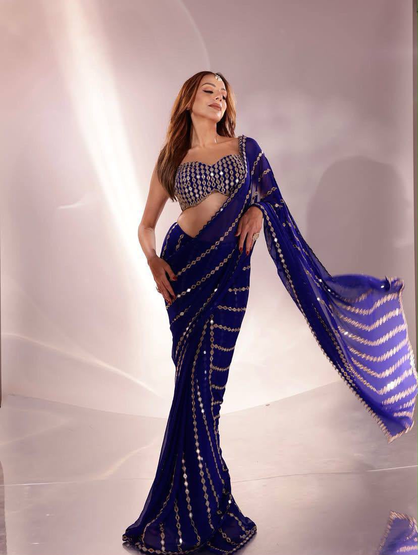 Crystal Shine Blue Mirror Ready to Wear Saree