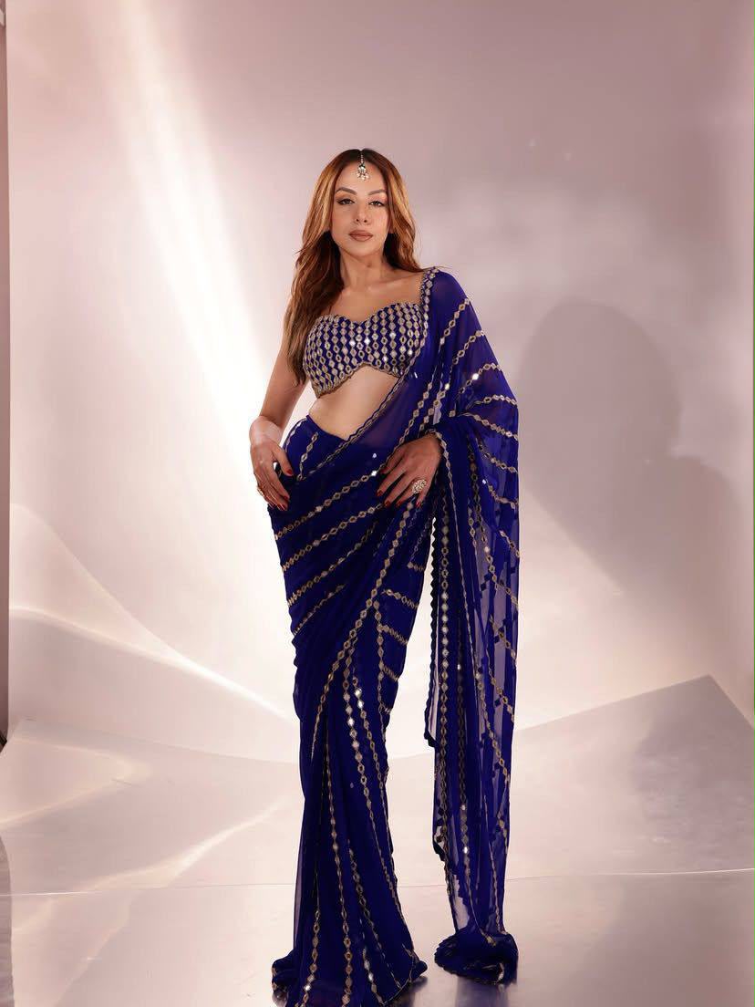 Crystal Shine Blue Mirror Ready to Wear Saree