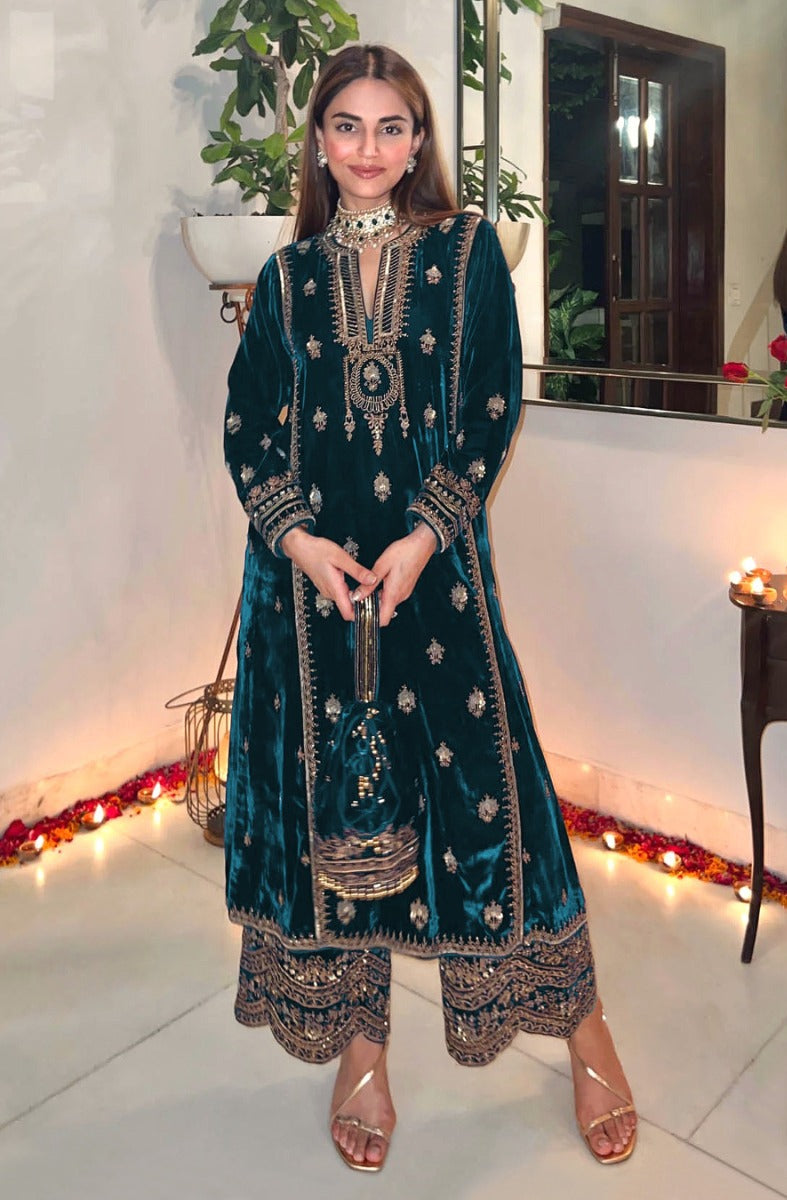 Velvet Luxe Festive Kurti Palazzo Set