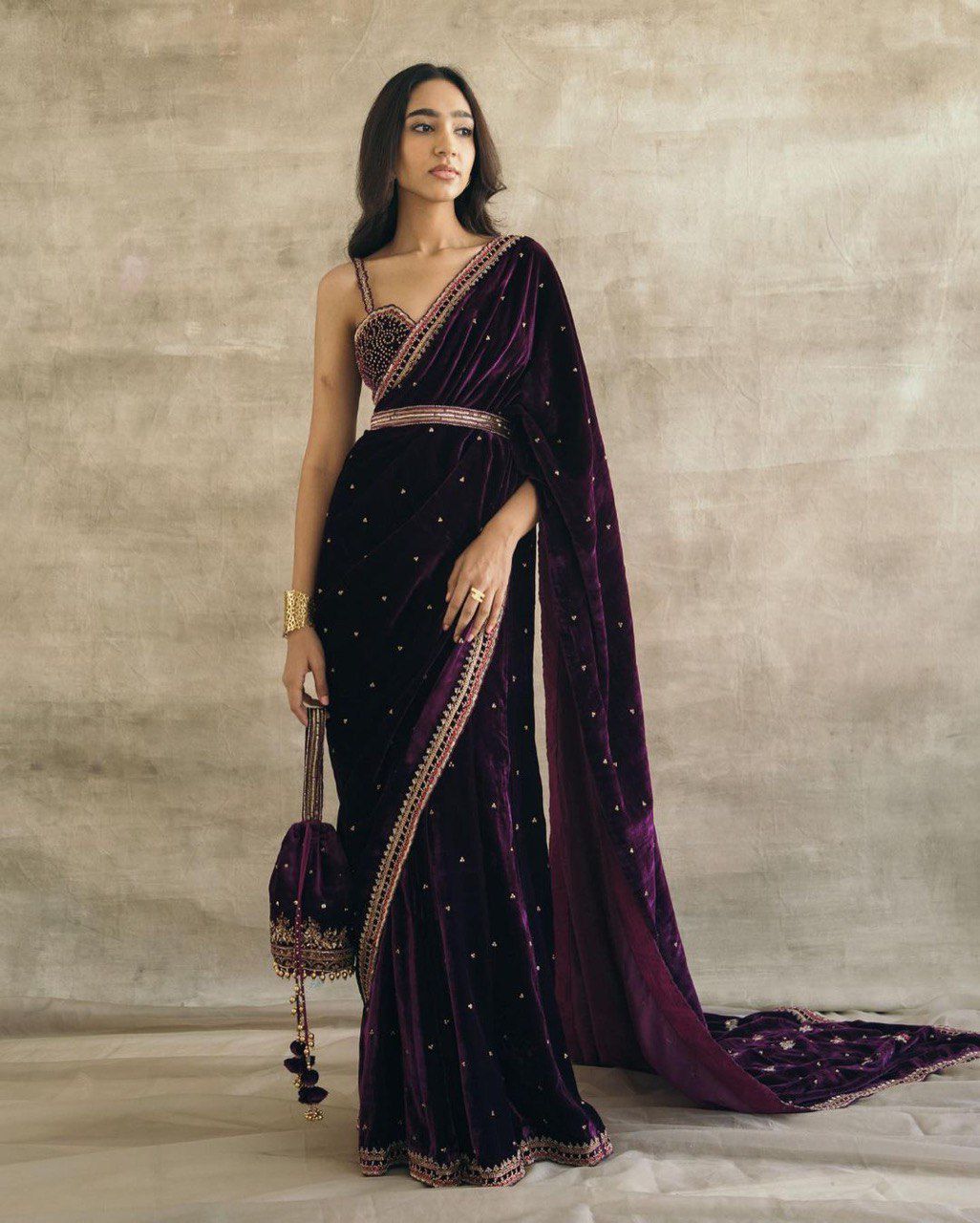 Regal Wine Velvet Saree