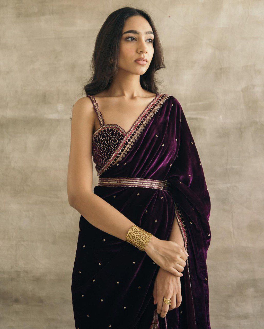 Regal Wine Velvet Saree