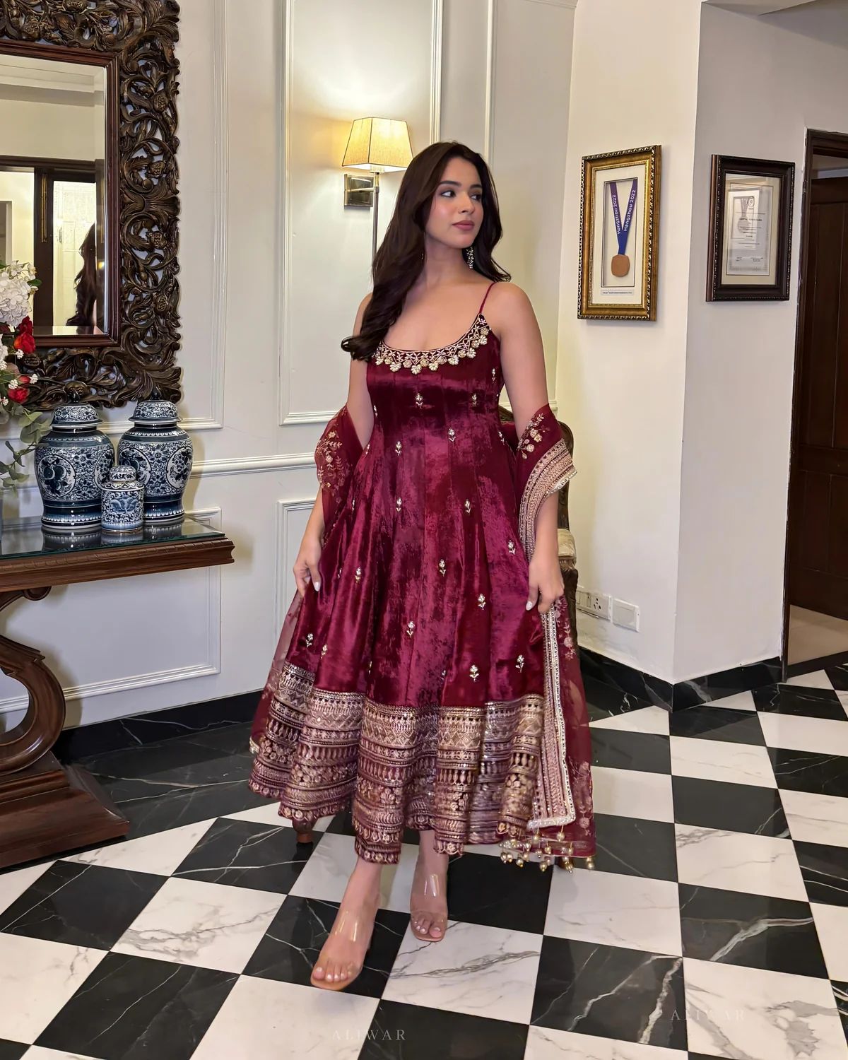 Alveera Premium Maroon Anarkali Suit Set