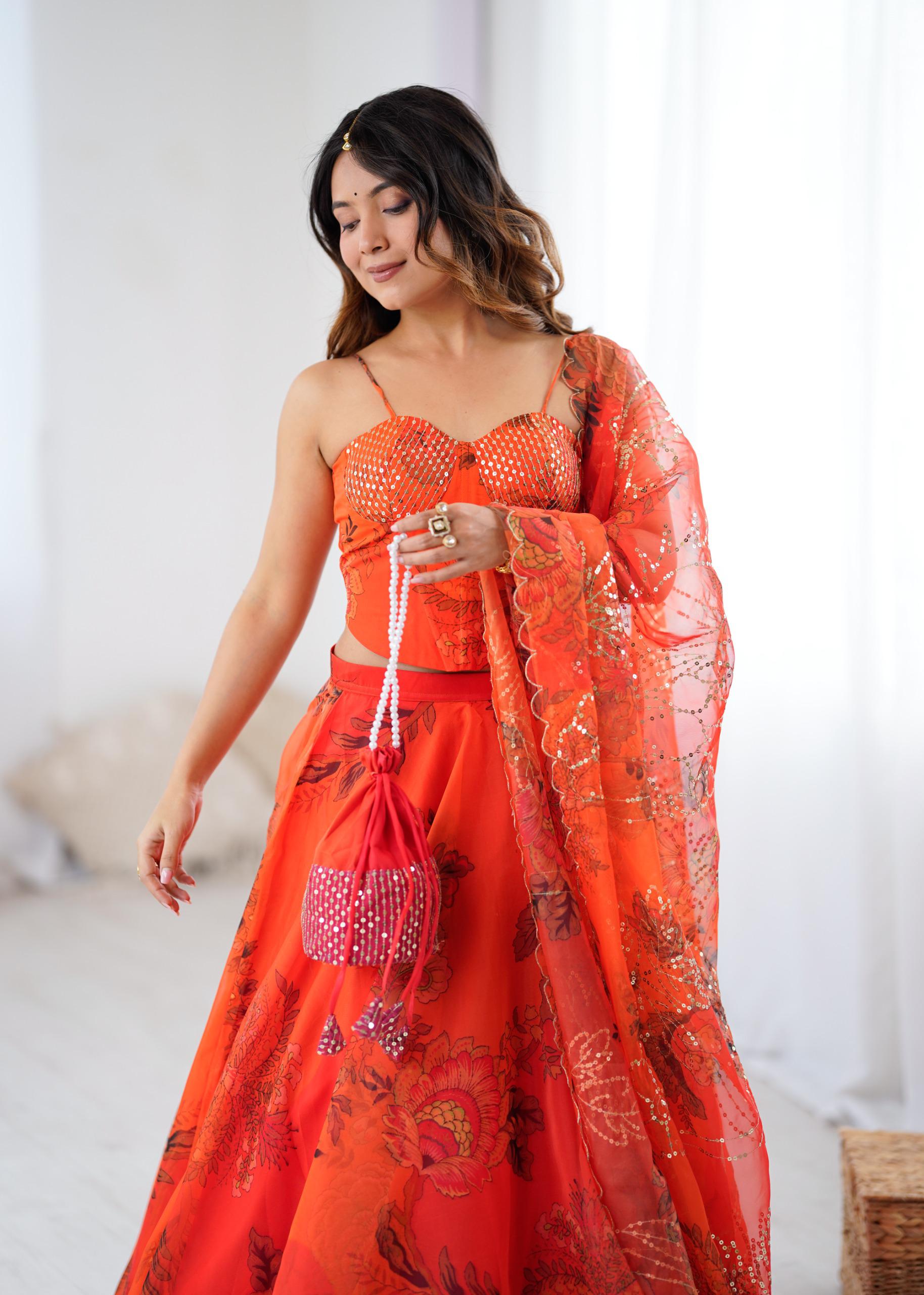 Frosted Bloom Nest With Batwa Bag Lehenga Choli