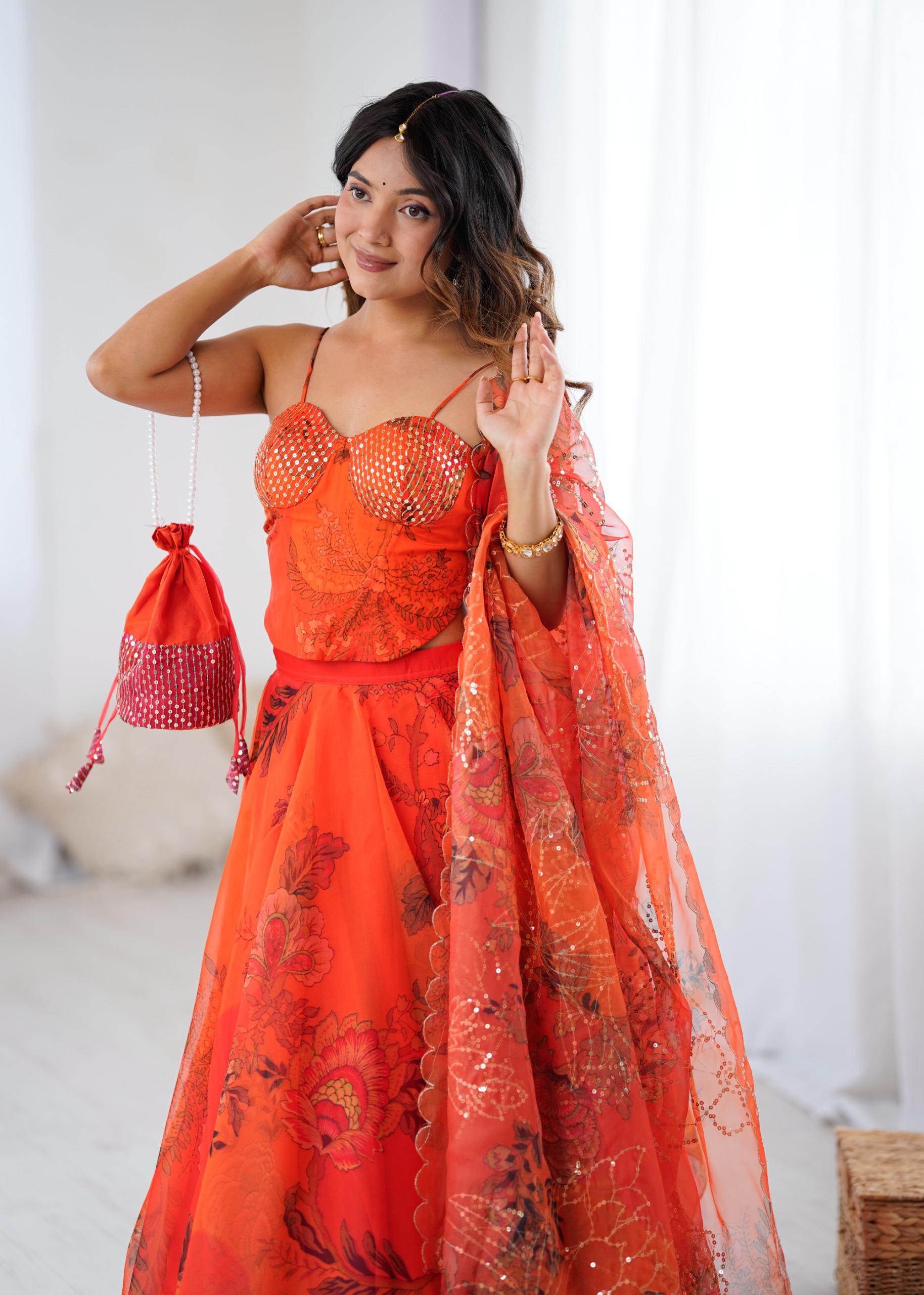 Frosted Bloom Nest With Batwa Bag Lehenga Choli