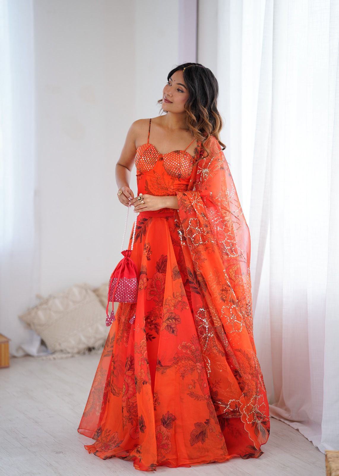 Frosted Bloom Nest With Batwa Bag Lehenga Choli