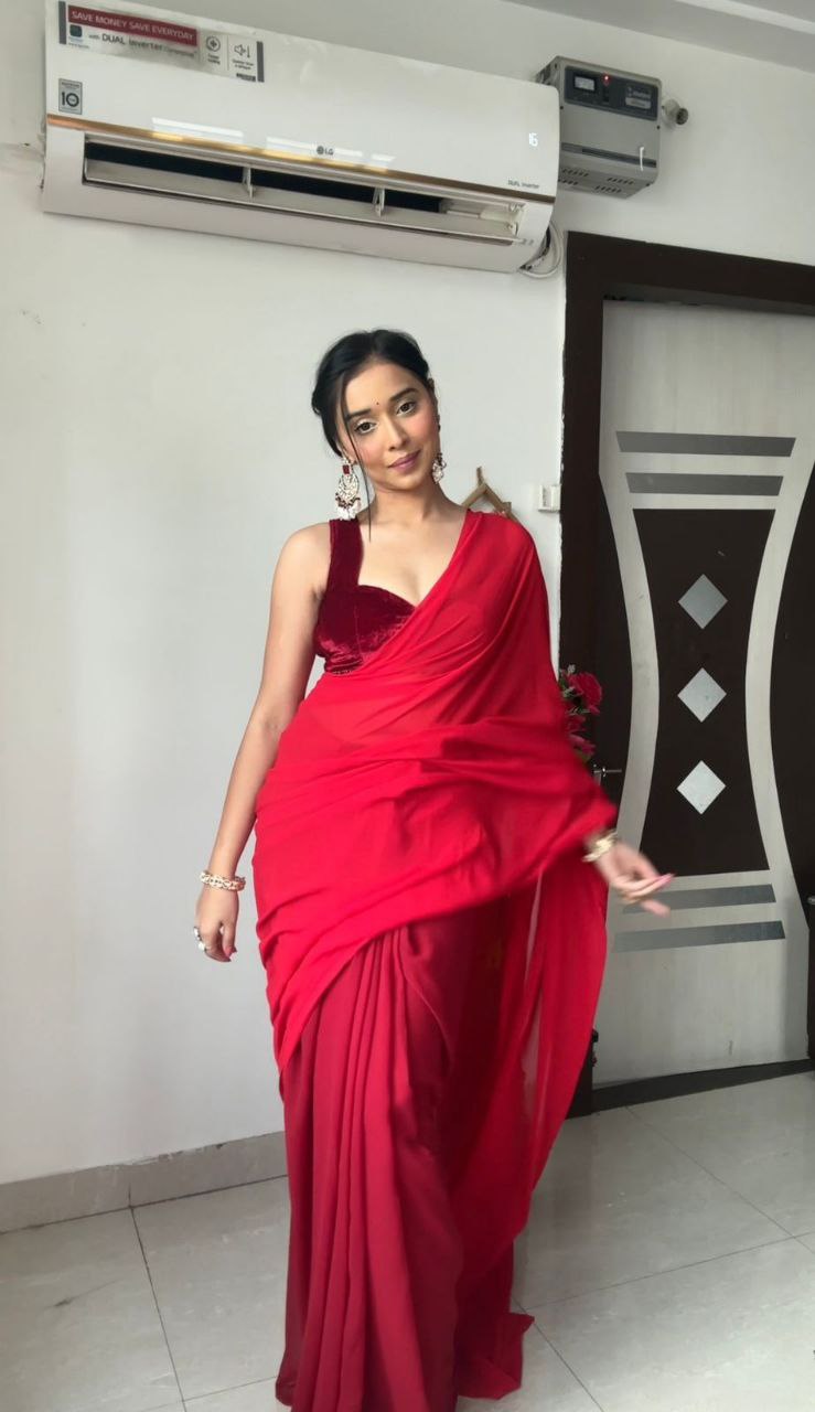 Elegant Red Ready To Wear Saree