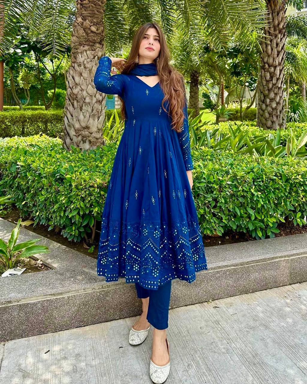 Energetic Blue Anarkali Set