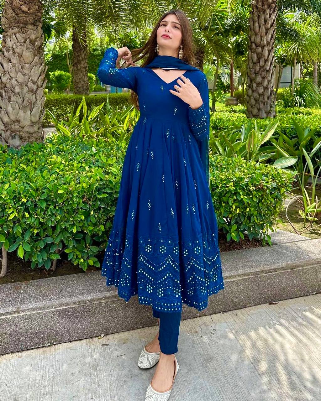 Energetic Blue Anarkali Set